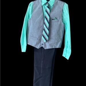 Gray Vest with Green Shirt and Tie Set